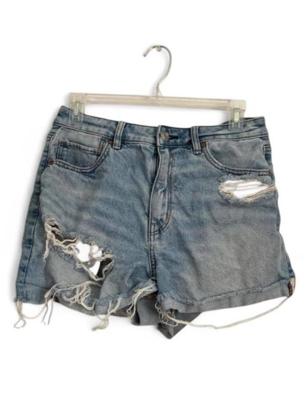 American Eagle Womens Size 8 Light Wash Blue Distressed Mid Rise Denim Shorts